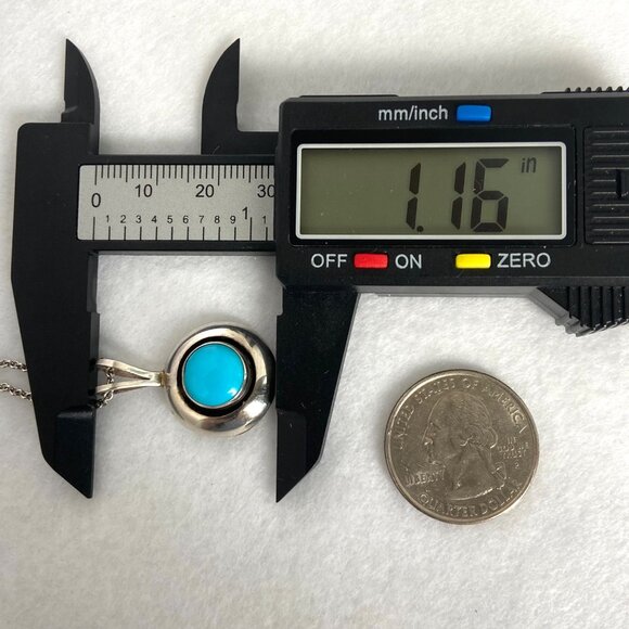 VTG Sterling Silver 925 ML Perry Navajo Southwest Turquoise Pendant Necklace 18" - Picture 14 of 16